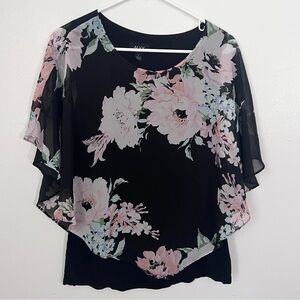 Alyx Black Sheer Floral Overlay Top with Pink Blooms